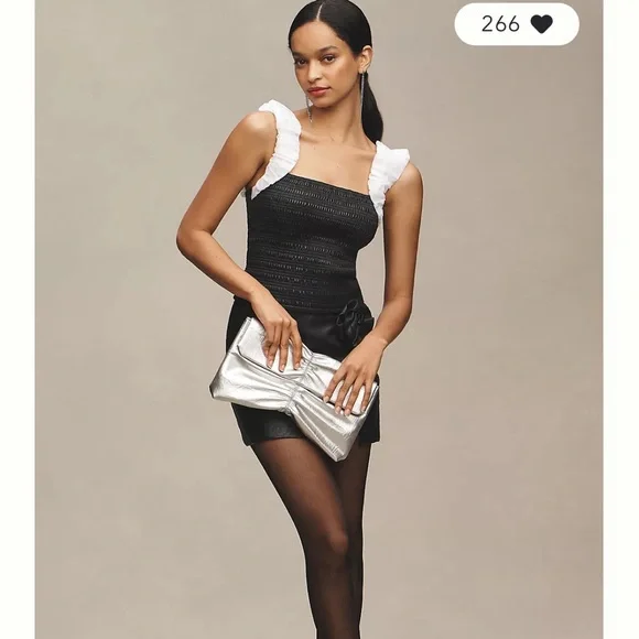 Anthropologie Black Smocked Top with White Ruffle Straps - Picture 3 of 3